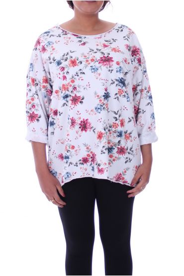 DI GRANDI DIMENSIONI T-SHIRT STAMPA FIORI 6069 BIANCO