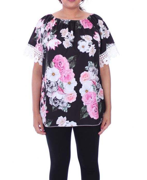 GRANDE TAILLE TOP FLEURI 9091 NOIR