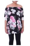 GRANDE TAILLE TOP FLEURI 9091 NOIR