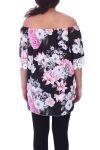 GRANDE TAILLE TOP FLEURI 9091 NOIR