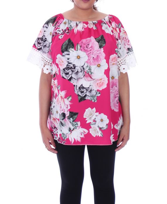 GRANDE TAILLE TOP FLEURI 9091 FUSHIA