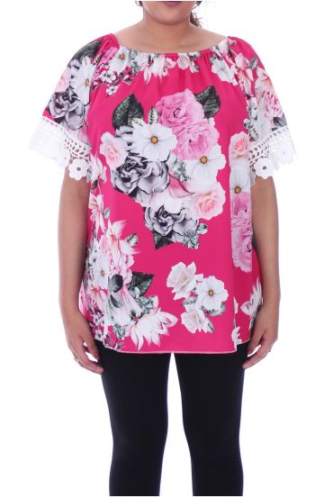 LARGE SIZE TOP FLORAL 9091 FUSHIA