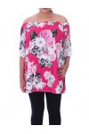 GRANDE TAILLE TOP FLEURI 9091 FUSHIA