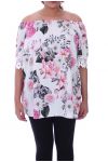 GRANDE TAILLE TOP FLEURI 9091 BLANC