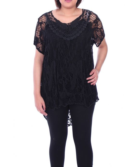 GRANDE TAILLE TUNIQUE 2 PIECES AJOUREE 9093 NOIR