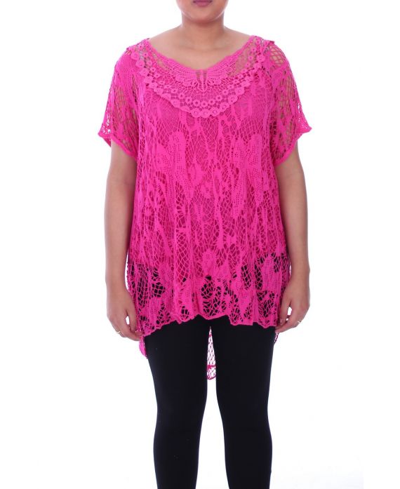 GRANDE TAILLE TUNIQUE 2 PIECES AJOUREE 9093 FUSHIA