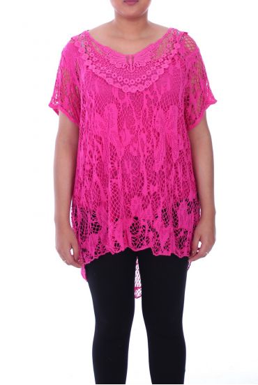 GRANDE TAILLE TUNIQUE 2 PIECES AJOUREE 9093 FUSHIA