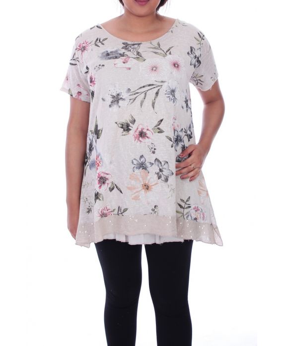 LARGE SIZE TUNIC FLORAL 9102 BEIGE