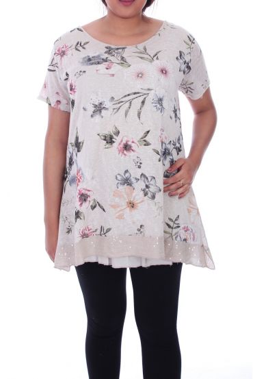 LARGE SIZE TUNIC FLORAL 9102 BEIGE