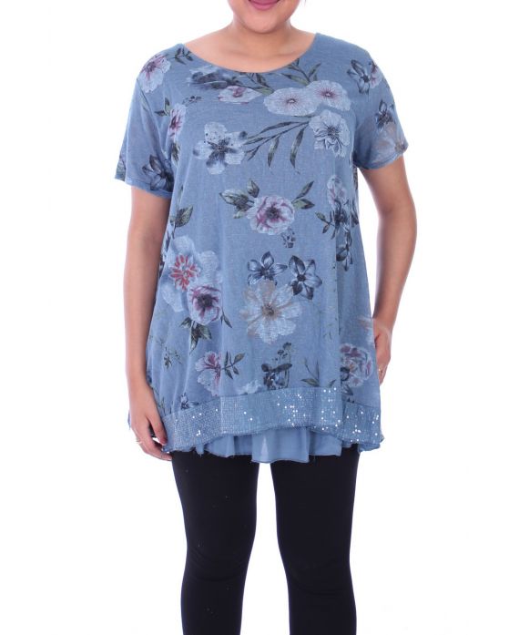 LARGE SIZE TUNIC FLORAL 9102 BLUE