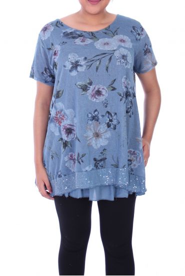 LARGE SIZE TUNIC FLORAL 9102 BLUE