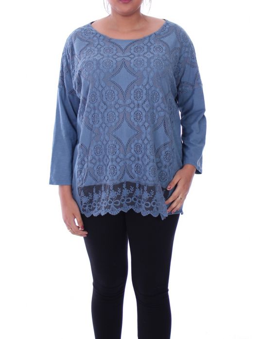 GRANDE TAILLE TUNIQUE MIX MATIERES 6054 BLEU