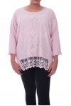 GRANDE TAILLE TUNIQUE MIX MATIERES 6054 ROSE