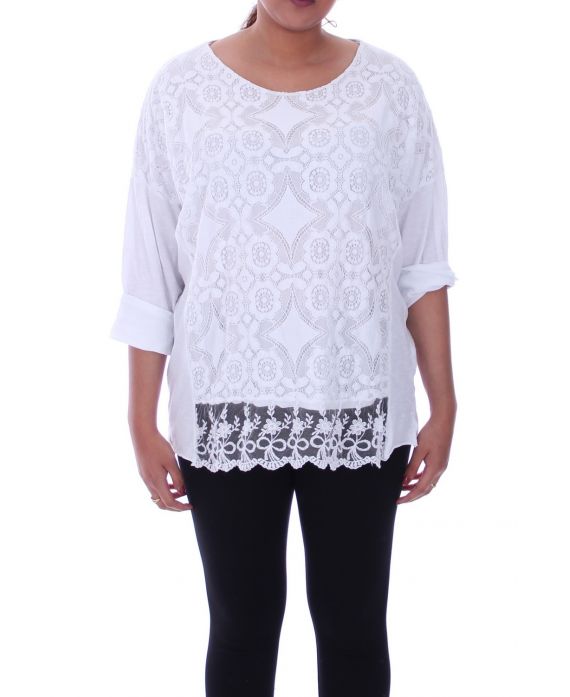 GRANDE TAILLE TUNIQUE MIX MATIERES 6054 BLANC