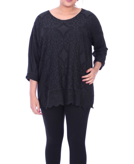 GRANDE TAILLE TUNIQUE MIX MATIERES 6054 NOIR