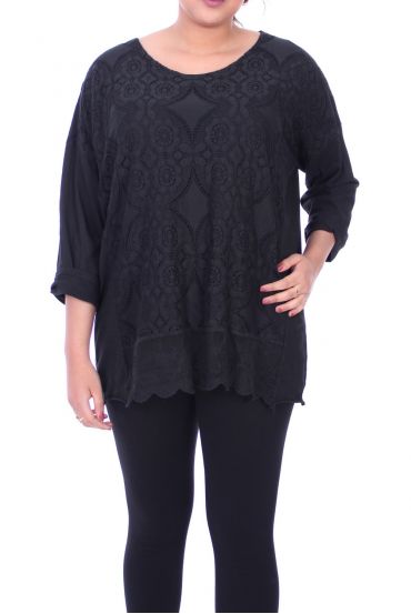 GRANDE TAILLE TUNIQUE MIX MATIERES 6054 NOIR