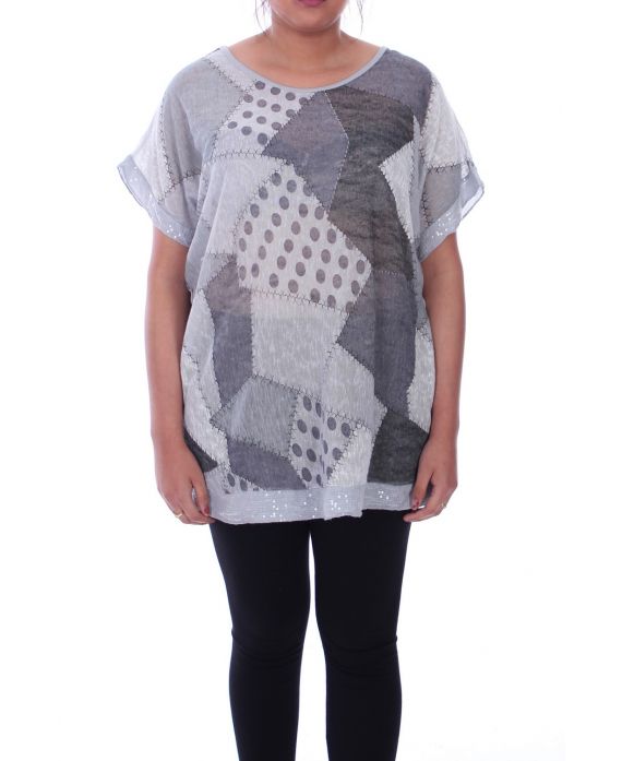 GRANDE TAILLE T-SHIRT PAILLETE 9100 GRIS