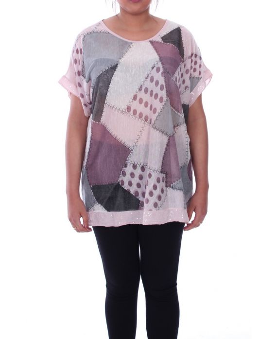 GRANDE TAILLE T-SHIRT PAILLETE 9100 ROSE