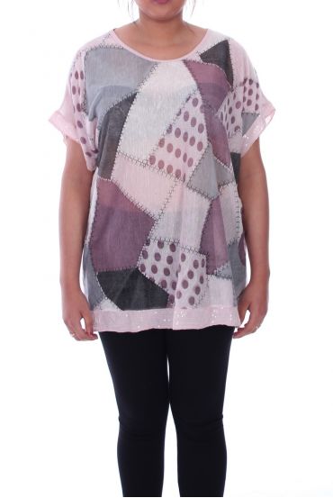 LARGE SIZE T-SHIRT PAILLETE 9100 PINK