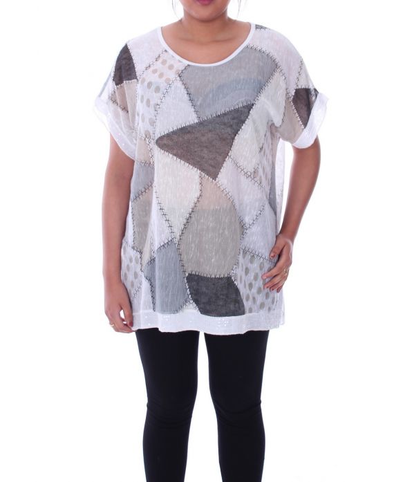 GRANDE TAILLE T-SHIRT PAILLETE 9100 BLANC