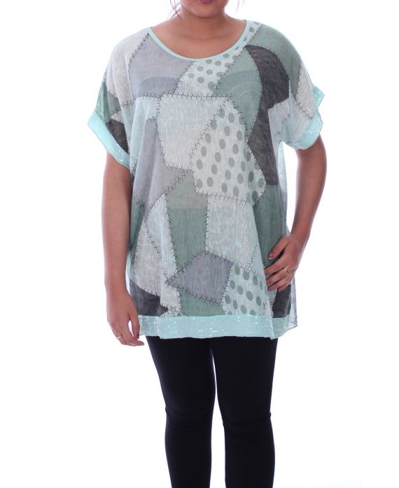 GRANDE TAILLE T-SHIRT PAILLETE 9100 VERT