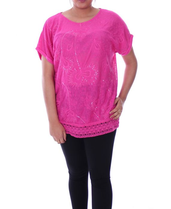 LARGE SIZE TUNIC SEQUINS 9098 FUSHIA