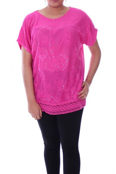 GRANDE TAILLE TUNIQUE SEQUINS 9098 FUSHIA