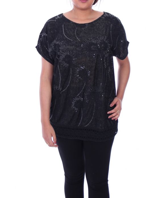 GRANDE TAILLE TUNIQUE SEQUINS 9098 NOIR