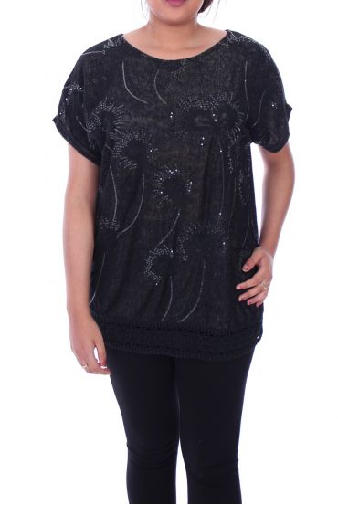 GRANDE TAILLE TUNIQUE SEQUINS 9098 NOIR