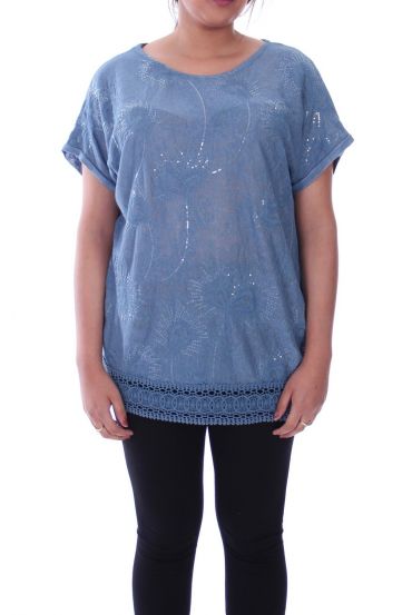 GRANDE TAILLE TUNIQUE SEQUINS 9098 BLEU