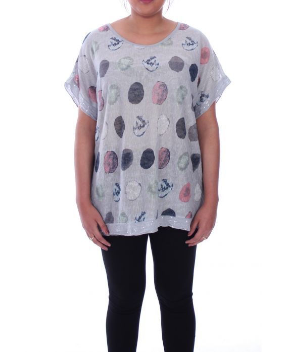 GRANDE TAILLE T-SHIRT PAILLETE 9099 GRIS