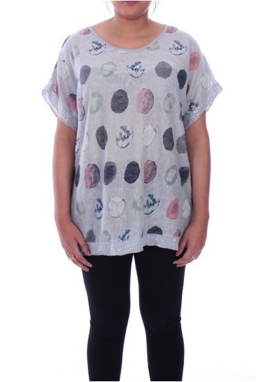 GRANDE TAILLE T-SHIRT PAILLETE 9099 GRIS