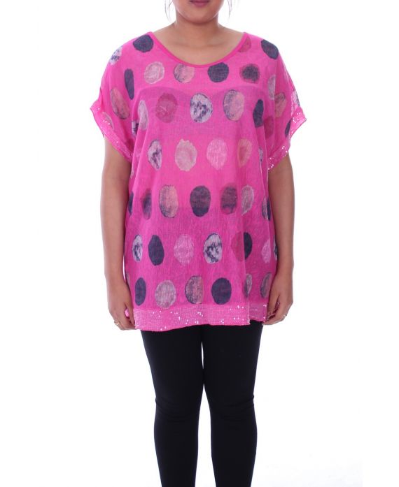 GRANDE TAILLE T-SHIRT PAILLETE 9099 FUSHIA