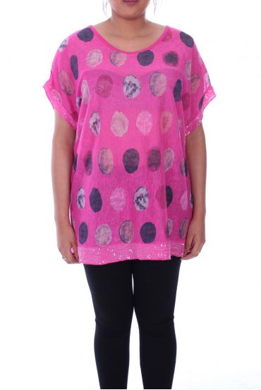 GROßE GRÖßE T-SHIRT PAILLETE 9099 FUSHIA