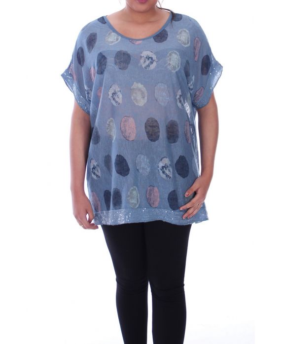 GRANDE TAILLE T-SHIRT PAILLETE 9099 BLEU