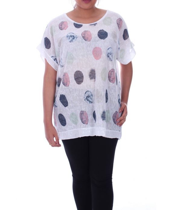 GRANDE TAILLE T-SHIRT PAILLETE 9099 BLANC