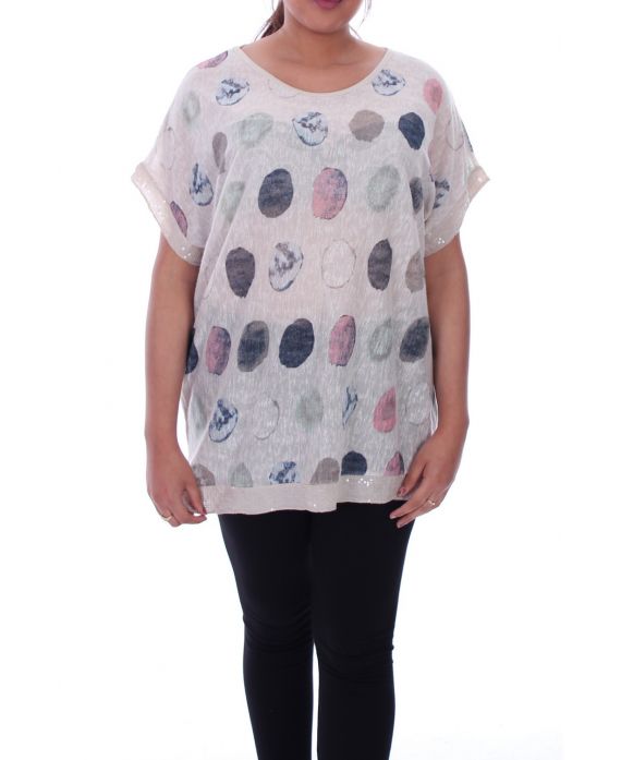 GRANDE TAILLE T-SHIRT PAILLETE 9099 BEIGE