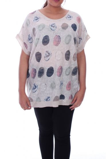 GRANDE TAILLE T-SHIRT PAILLETE 9099 BEIGE