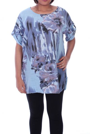 LARGE SIZE TUNIC FLAX FLOWER 9103 BLUE