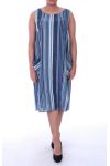 GRANDE TAILLE ROBE LIN 2 POCHES 9106 BLEU