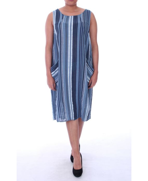 GRANDE TAILLE ROBE LIN 2 POCHES 9106 BLEU