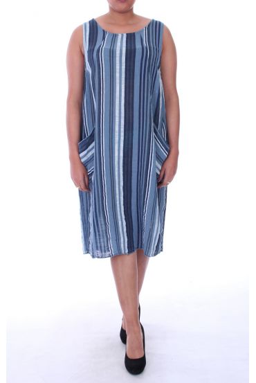 GRANDE TAILLE ROBE LIN 2 POCHES 9106 BLEU