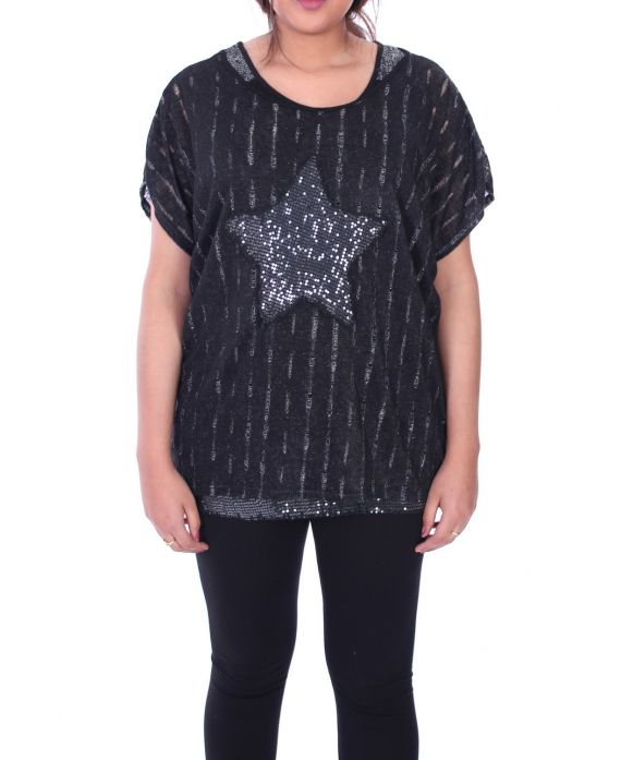 LARGE SIZE T-SHIRT 2 PIECES SEQUINS BAND 9105 BLACK