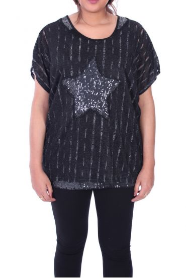 LARGE SIZE T-SHIRT 2 PIECES SEQUINS BAND 9105 BLACK