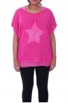 LARGE SIZE T-SHIRT 2 PIECES SEQUINS BAND 9105 FUSHIA