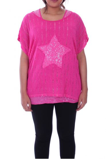 GROßE GRÖßE T-SHIRT 2 STÜCK PAILLETES 9105 FUSHIA