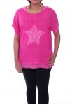 LARGE SIZE T-SHIRT 2 PIECES SEQUINS BAND 9105 FUSHIA