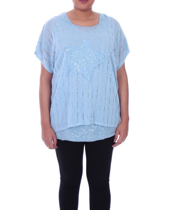 LARGE SIZE T-SHIRT 2 PIECES SEQUINS BAND 9105 BLUE