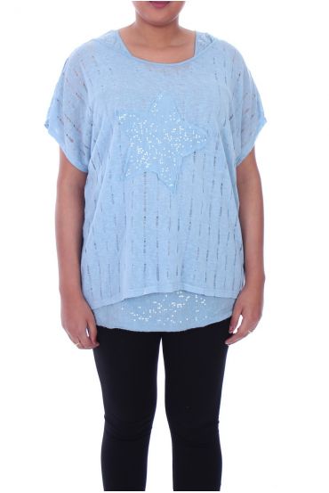 LARGE SIZE T-SHIRT 2 PIECES SEQUINS BAND 9105 BLUE