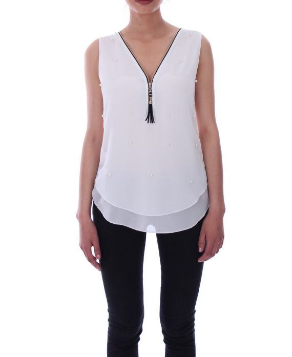 TOP ZIP PERLE 9116 BIANCO